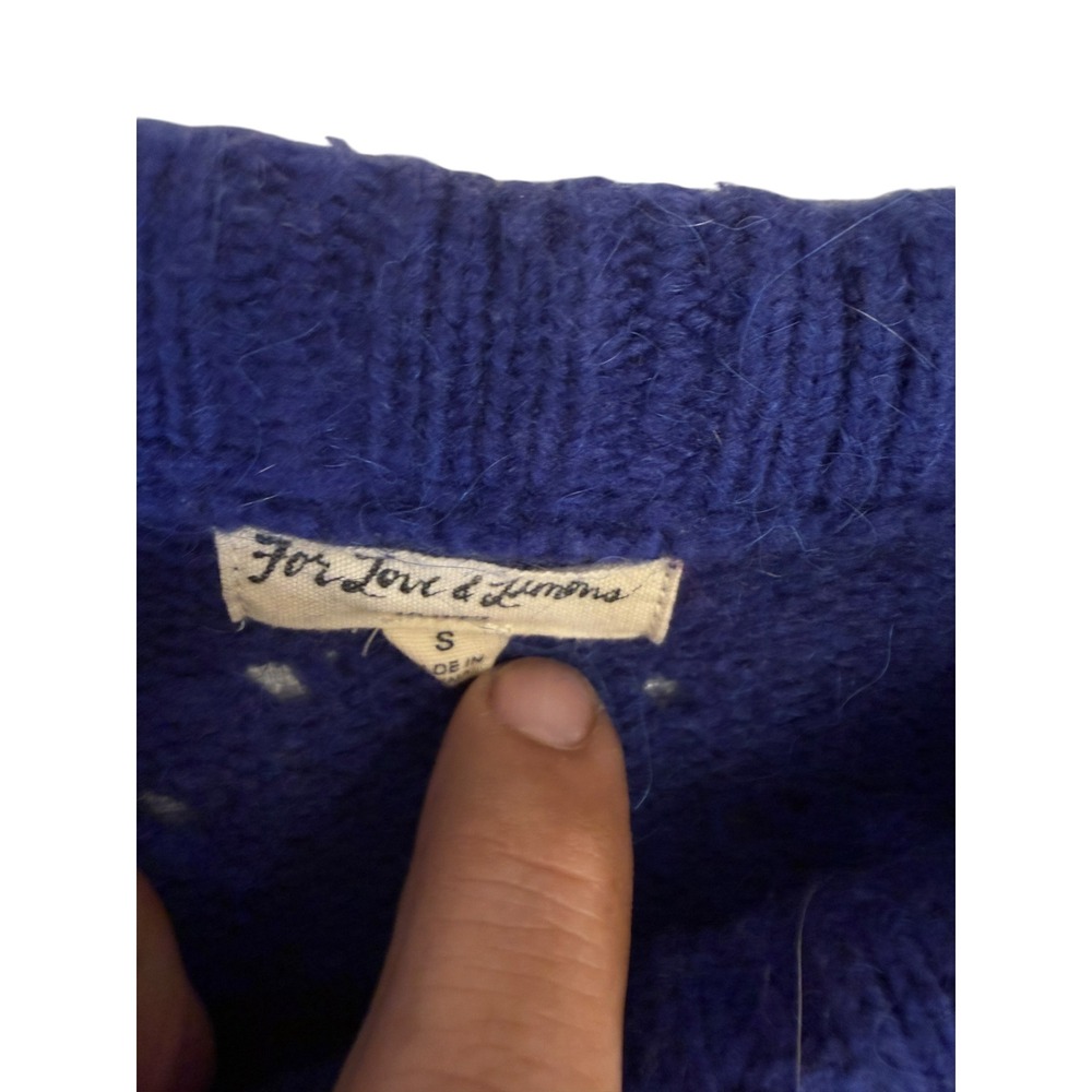 For Love & Lemons Blue Pointelle Knit Diamond Sweater Crew Neck Small - Picture 2 of 6